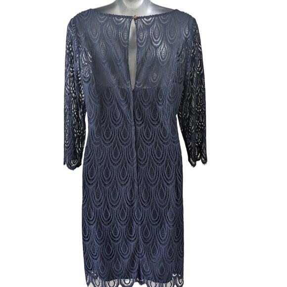 Lilly Pulitzer Sz 14 HERA Navy Blue Scalloped Lace Dress - Picture 4 of 11